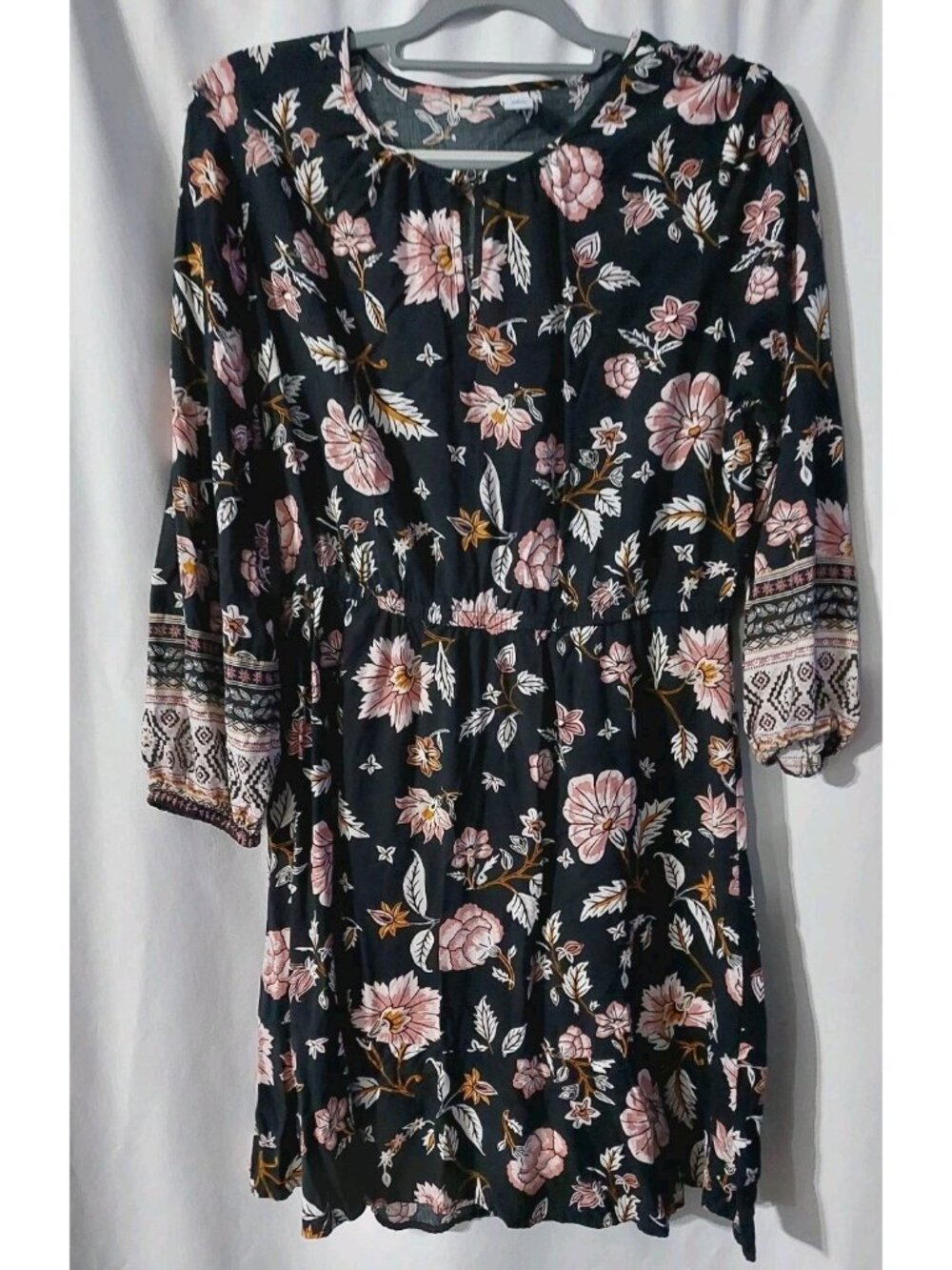 Old Navy Women’s Dress Size Large Black Pink Floral Long Sleeve Midi